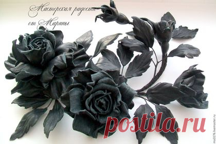 Купить "Black rose" Брошь-роза из кожи.Украшения-роза.Подарок. - черный, черная кожа