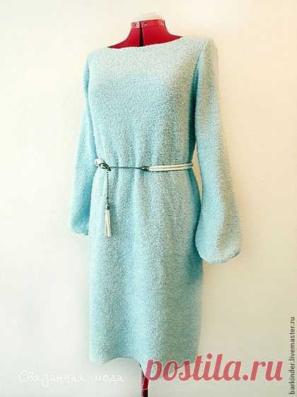 Купить Вязаное платье " Голубое озеро" - бирюзовый, однотонный, платье, элегантное платье