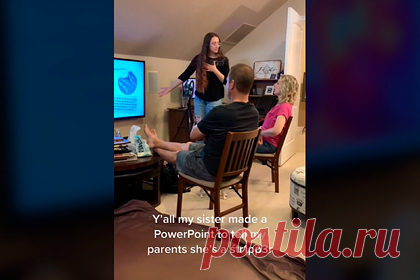 Стриптизерша нашла «идеальный» способ рассказать родителям о своей профессии. TikTok-блогерша опубликовала видео, на котором ее сестра демонстрирует родителям презентацию в Power Point. Таким образом девушка решила рассказать родственникам, что зарабатывает на жизнь стриптизом. Ее способ в сети признали идеальным. За сутки ролик набрал более 3,5 миллиона просмотров.