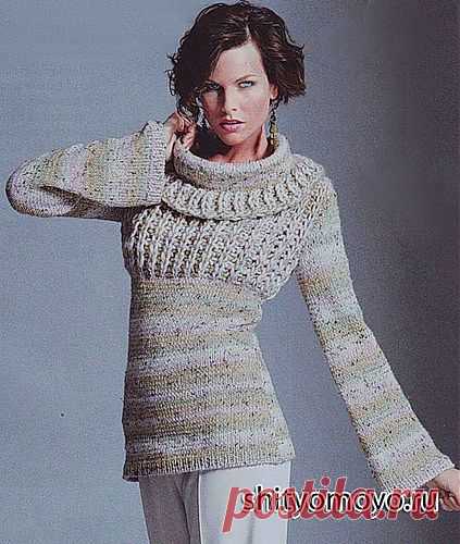 Пуловер с круглым воротником, связанный спицами. Описание бесплатно/Пуловеры. Жакеты. Джемперы. Кофточки. Блузки. Свитера/Вязание/Статьи / Шитье, вязание, рукоделие, бисероплетение