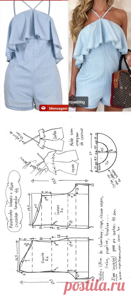 Macaquinho com babado e alças cruzadas | DIY - molde, corte e costura - Marlene Mukai