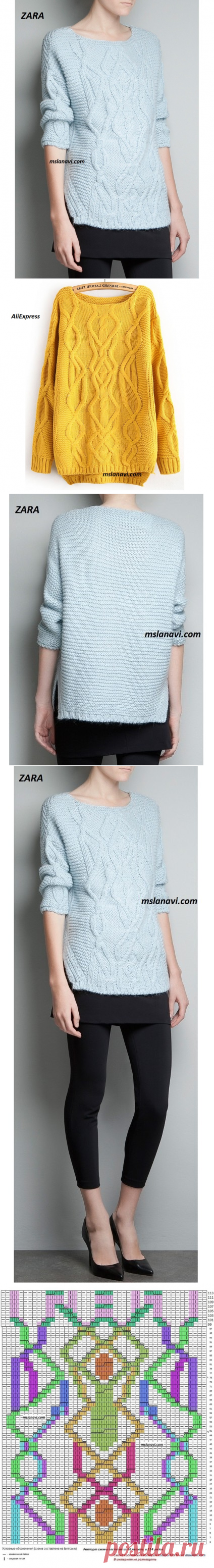 Вязаный пуловер спицами ZARA | Вяжем с Лана Ви