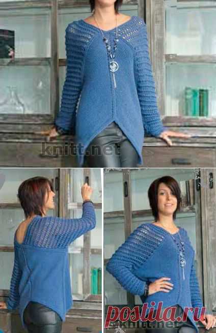 Пуловер-туника с ажурными рукавами | knitt.net | Все о вязании