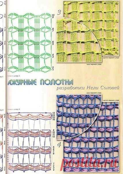 Узоры крючком - ажурные сетки