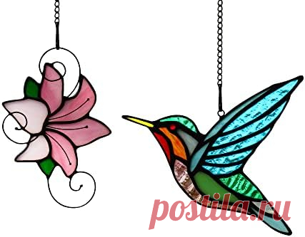 Amazon.com: Regalos de colibrí, vitrales, vitrales colgantes, decoración de pájaros de vidrieras para ventana de cocina, regalos de colibrí para mamá, atrapasoles. : Patio, Césped y Jardín