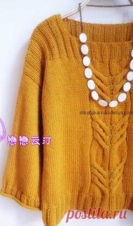 Желтый пуловер спицами. Пуловер с ажурным узором спицами | Шкатулка рукоделия. Сайт для рукодельниц.