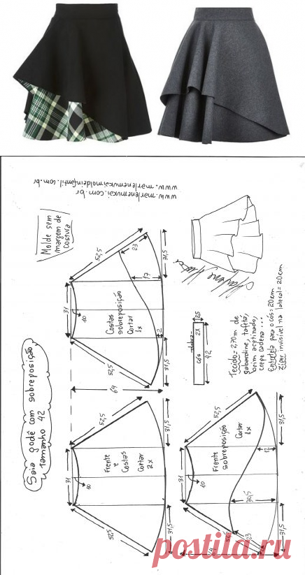 Saia godê com sobreposição – DIY – molde, corte e costura – Marlene Mukai
