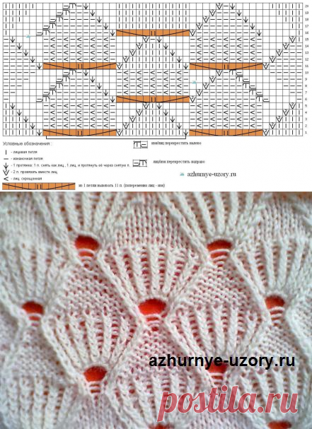 Ромбики спицами | Ажурные Узоры