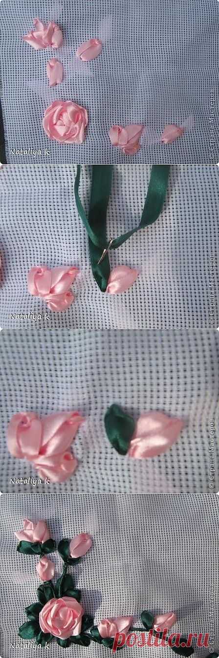 Мастер-Класс розы - вышивка атласными лентами.