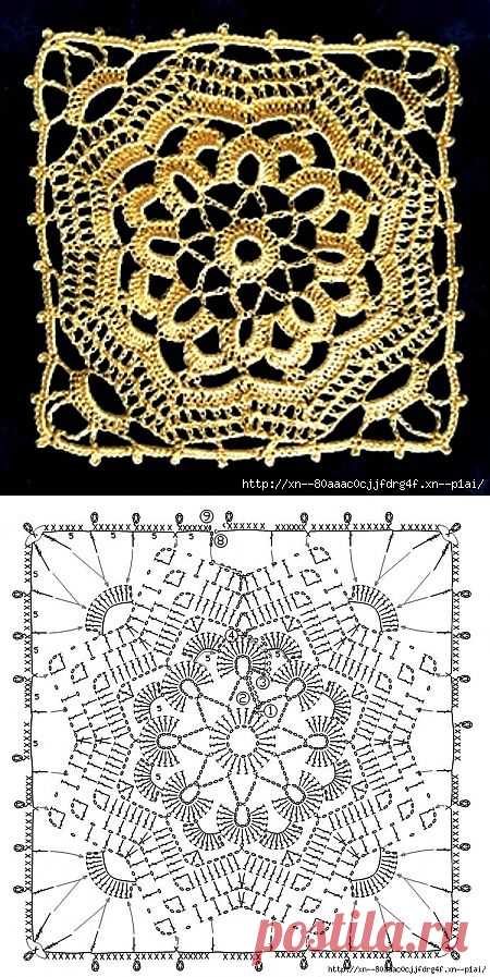 Квадратный мотив крючком.