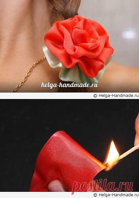 Легкий способ сделать цветок из атласной ленты своими руками, мастер-класс | helga-handmade.ru