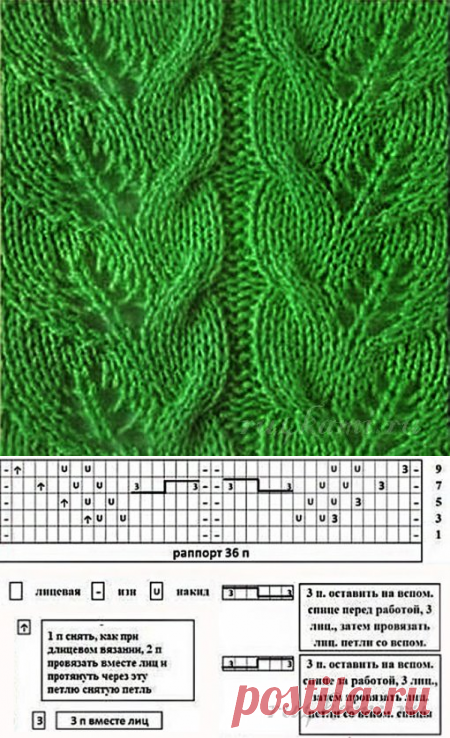 Узор спицами «Коса и листья» » Сайт 