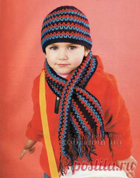 шапка и шарфик для мальчика вязаные крючком