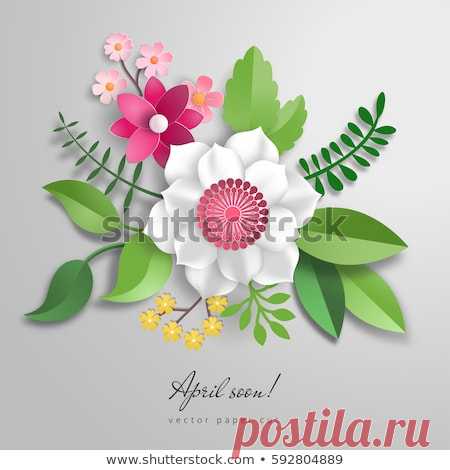 Стоковая векторная графика «3 D Vector Bouquet Paper Flowers Paper» (без лицензионных платежей), 592804889: Shutterstock