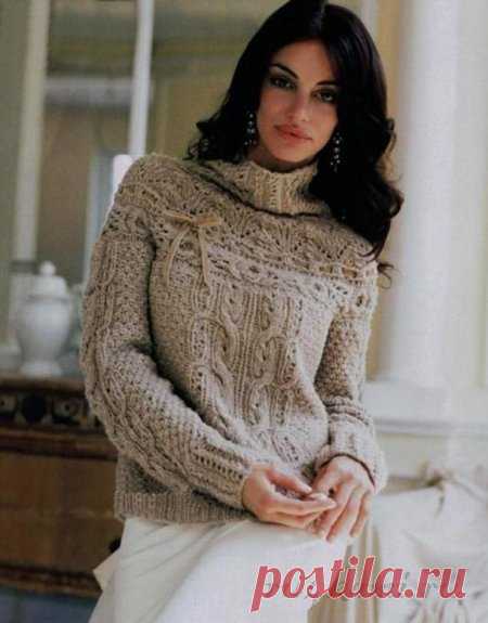 Роскошный вязаный пуловер спицами » Сайт 