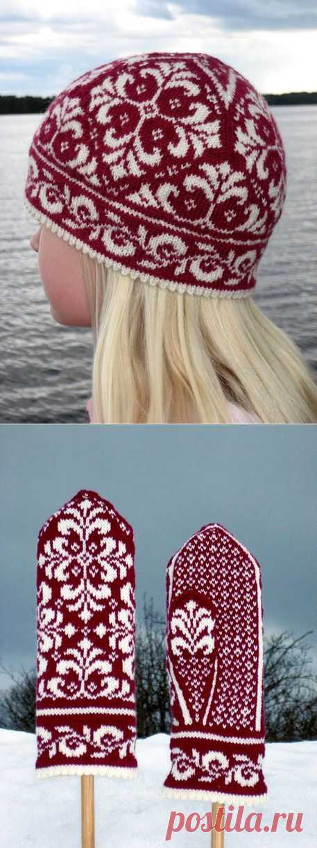 Комплект - шапочка и рукавички с орнаментом - Вязание - Страна Мам