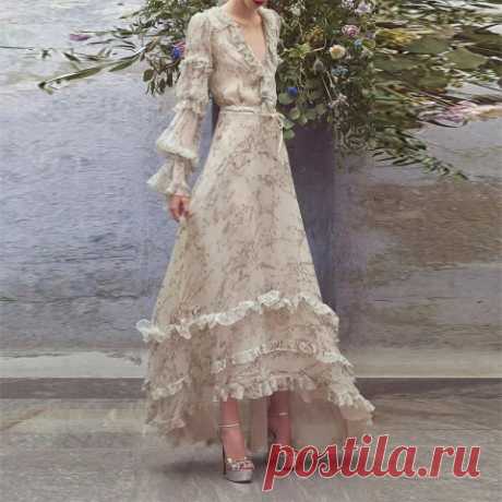 Runway Designer Women 2021 Dress Summer elegante Vintage o collo manica lunga stampa floreale abiti lunghi Chiffon|Dresses| - AliExpress