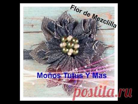 FLOR KANZASHI DE MEZCLILLA Paso a Paso KANZASHI JEANS FLOWER Tutorial DIY How To PAP