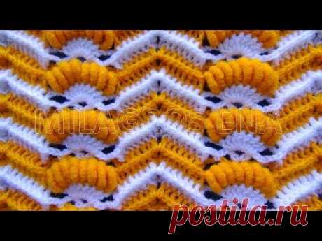 Punto a crochet Abanicos de Rococo combinado con punto ZIG ZAG para Mantitas de Bebe