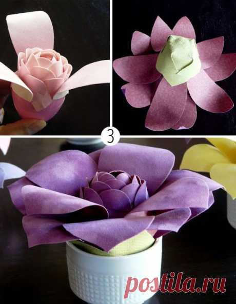 Объемный цветок из цветной бумаги как сделать мастер-касс