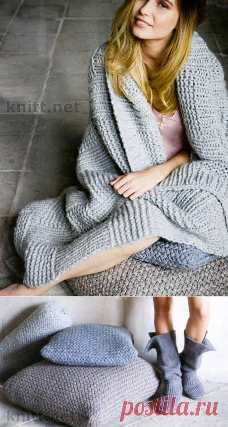 Вязаные спицами подушки и плед | knitt.net