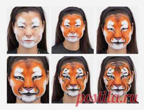 Раскрасить лицо тигренок – Как нарисовать тигра, морду тигра на лице ребенка? Как сделать аквагрим?