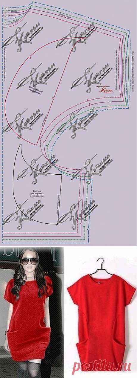 Выкройка платья ««кимоно» с карманами»   .