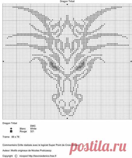 Какие есть схемы вышивки крестиком дракона черно-белые, небольшие?