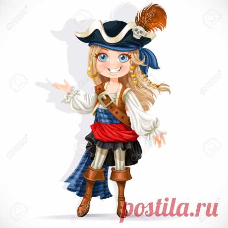 Cute little pirate girl isolated on a white background Stock Vector