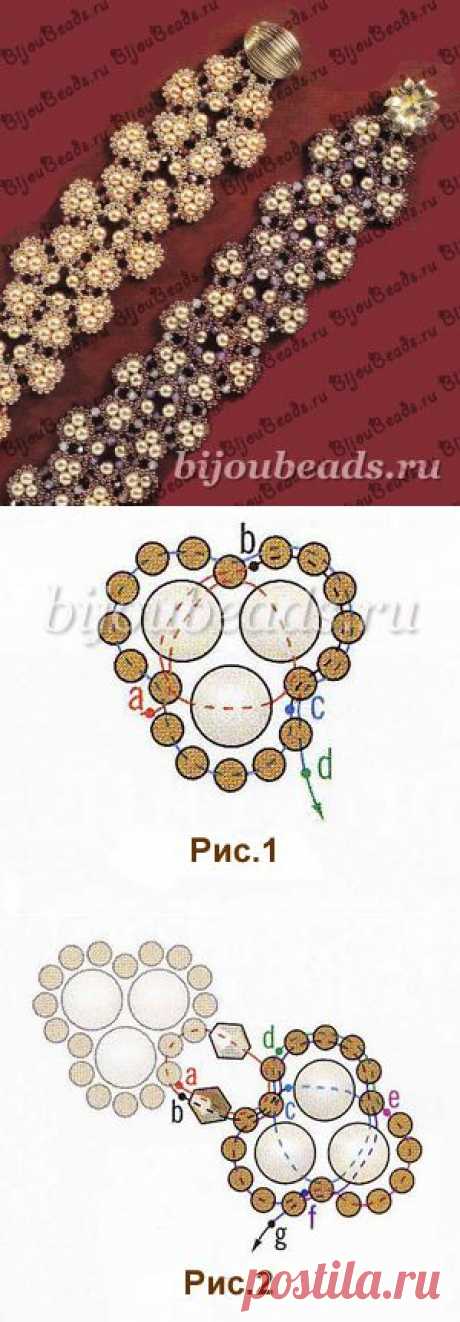 Браслет &quot;Жемчужная дорожка&quot;. Схема плетения..