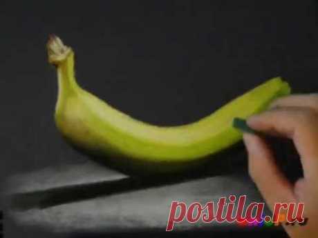 Как нарисовать банан сухой пастелью | Уроки рисования карандашами и пастелью