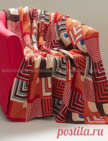 Вяжем спицами для дома: Одеяла из отдельных мотивов и Цветная диванная подушка