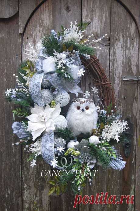 Christmas Wreath Winter Wreath Burlap Owl Wreath Snowy Greenery Snow Falling in the Forest Burlap Winter Wonderland No Red | Christmas wreaths, Christmas decorations, Winter wreath