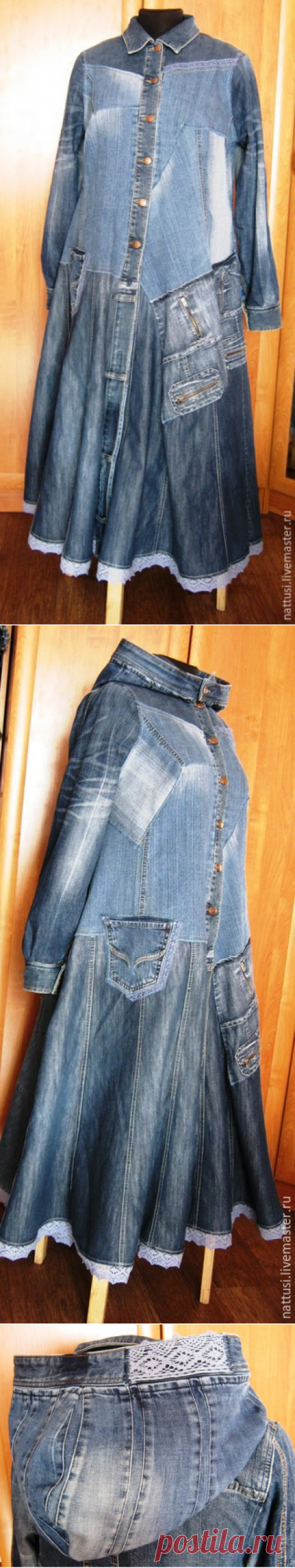 Купить Бохо-плащ джинсовый &quot;Констанция&quot; - синий, кастомайзинг, бохо-стиль, плащ, плащ женский