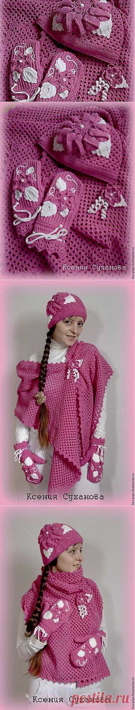 Мастер-класс: розовый комплект (шапка, варежки, шарф) - Ярмарка Мастеров - ручная работа, handmade