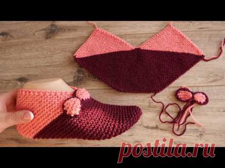 Легкие следки с бантиками спицами 🐞 Easy slippers knitting 🐞  Einfache Hausschuhe Strickmuster
