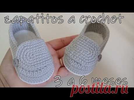 zapatitos tejidos a crochet - bebe - 3 a 6 meses -tejido facil