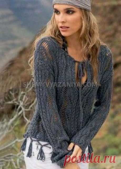 Ажурный пуловер с бахромой