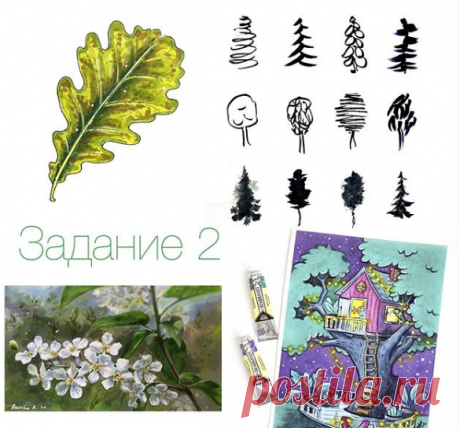 Второе задание лесного марафона - деревья. Как нарисовать дерево акварелью.  В лесу мы часто встречаем деревья, но не все из них одинаково интересны. Есть деревья-высотки и деревья-карлики, деревья с разными кро