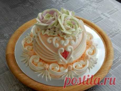 Украшение тортов кремом - торт от сердца к сердцу, cake decoration