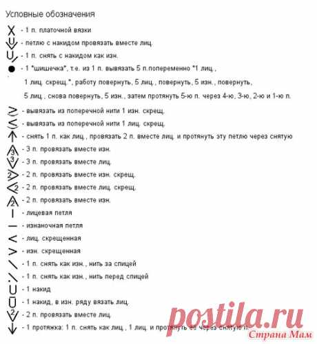 Как читать схемы вязания спицами — простая и понятная шпаргалка. - Вязание - Страна Мам