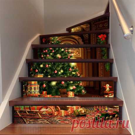 Новый Продукт Рождественские креативные наклейки лестницы 3D Рождественская елка коридор лестница обновление декоративные наклейки на стену | Дом и сад | АлиЭкспресс