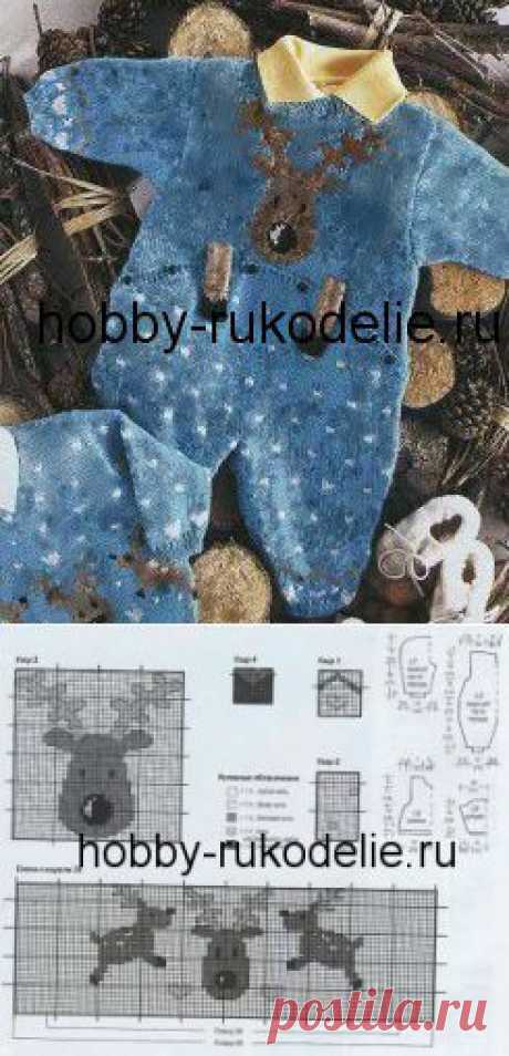Хобби (рукоделие своими руками): вышивка, вязание » Архив блога » КОМБИНЕЗОН С ОЛЕНЕМ – вязание спицами для детей до 1 года
