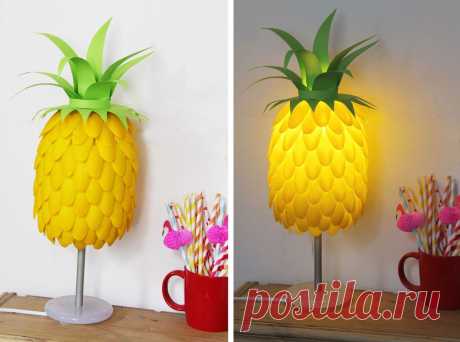 Забавная лампа-ананас или лампа-ягодка из одноразовых ложек — Сделай сам, идеи для творчества - DIY Ideas
