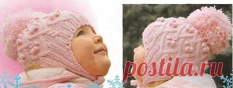 Вязание шапок для детей: Розовая шапочка с шишечками.