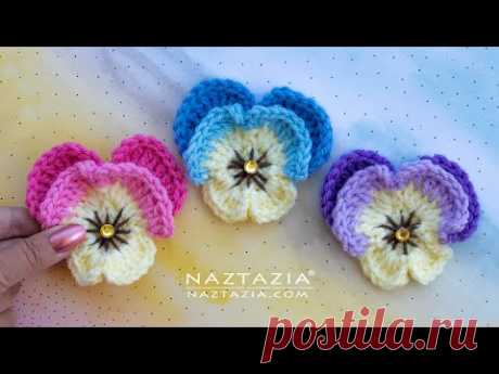 CROCHET PANSY FLOWER - How to Crochet Pansies and Flowers by Naztazia