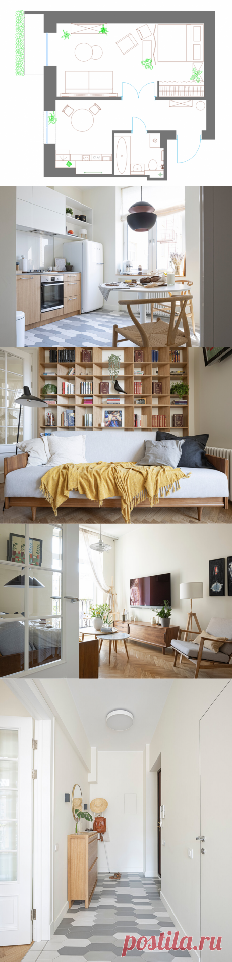 Маленькая, уютная квартира 41 м² в стиле mid-century | ELLE Decoration | Яндекс Дзен