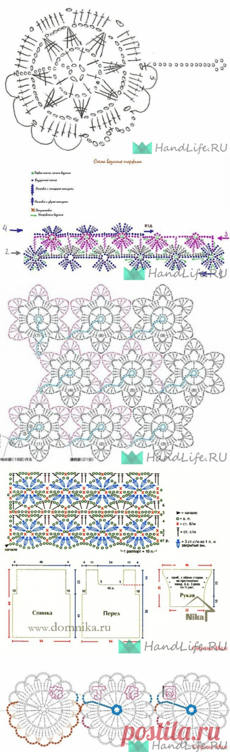 Схемы безотрывного вязания мотивов / Мое творчество - вязание