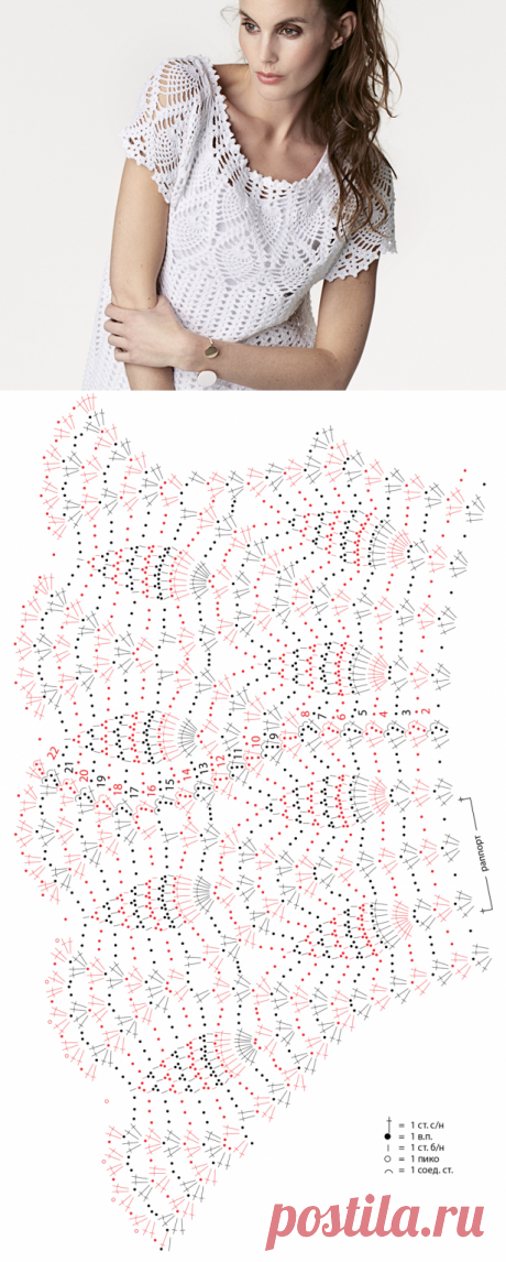 Топ с круглой кружевной кокеткой - схема вязания крючком. Вяжем Топы на Verena.ru