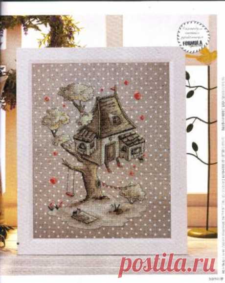 Схемы для вышивки крестом уютной картинки «Домик на дереве» — HandMade